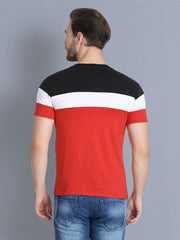 Red White Black Color Block Cotton Men T-Shirt-2346
