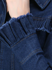 Dark Blue Puff Sleeve Denim Women's Jacket-2547
