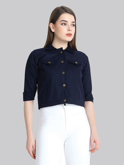 Navy Solid Buttoned Twil Jacket-2270