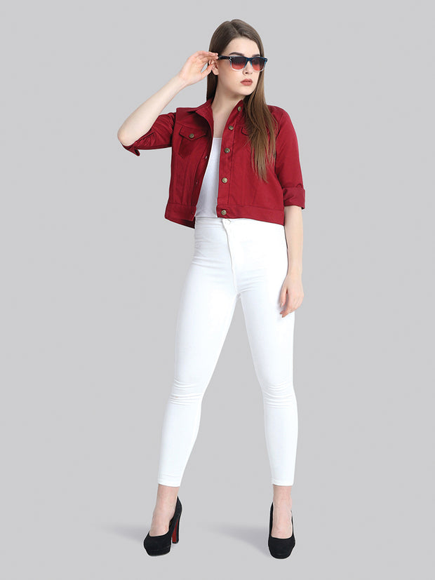 Maroon Solid Buttoned Twil Jacket-2271