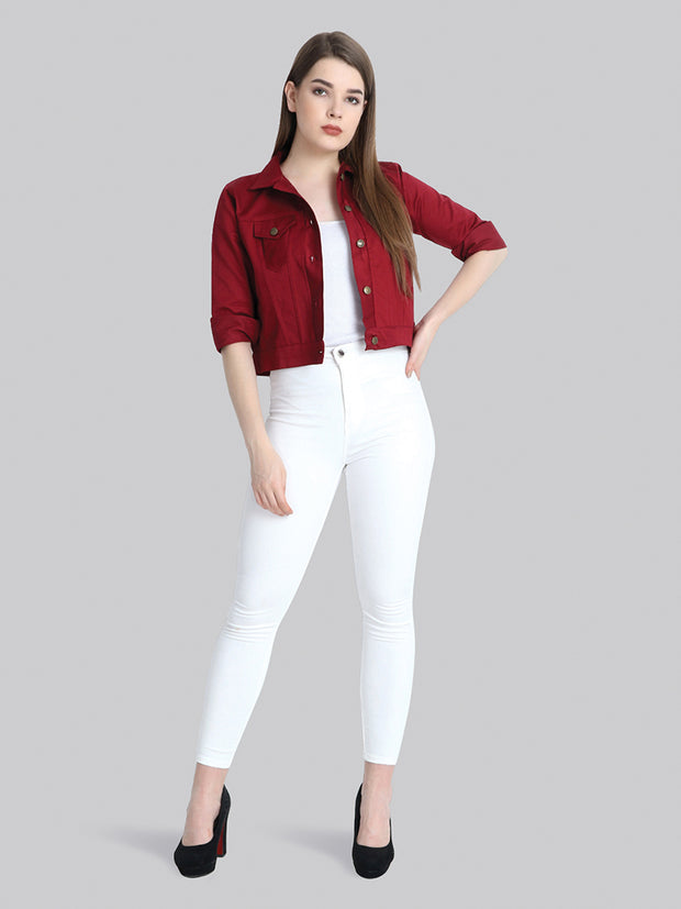 Maroon Solid Buttoned Twil Jacket-2271