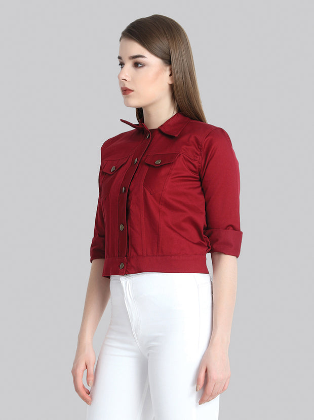 Maroon Solid Buttoned Twil Jacket-2271