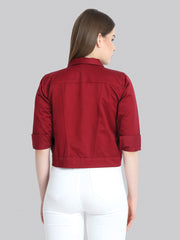 Maroon Solid Buttoned Twil Jacket-2271