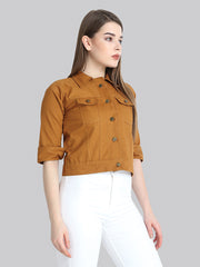 Brown Solid Buttoned Twil Jacket-2274