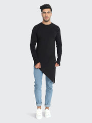 Black Cotton  Men Kurta T-Shirt