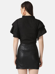 Ruffle Short Sleeve Sequins Embellished Women Top-2887-2911
