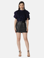 Ruffle Short Sleeve Sequins Embellished Women Top-2889-2911