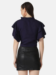 Ruffle Short Sleeve Sequins Embellished Women Top-2910-2911