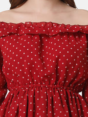 Georgette Off Shoulder Polka Dot Short Women Dress-2850-2851