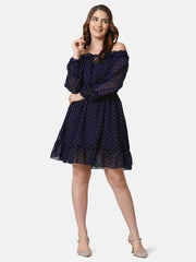 Georgette Off Shoulder Polka Dot Short Women Dress-2850-2851