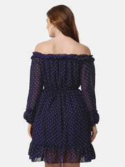 Georgette Off Shoulder Polka Dot Short Women Dress-2849-2851