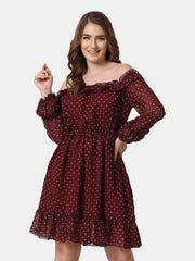 Georgette Off Shoulder Polka Dot Short Women Dress-2848-2851