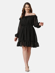 Georgette Off Shoulder Polka Dot Short Women Dress-2848-2851