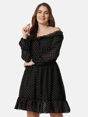 Georgette Off Shoulder Polka Dot Short Women Dress-2848-2851