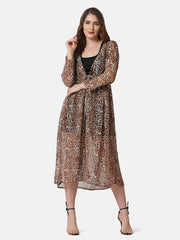 Brown Georgette Leopard Print Long Women Shrug-2852