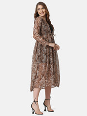 Brown Georgette Leopard Print Long Women Shrug-2852