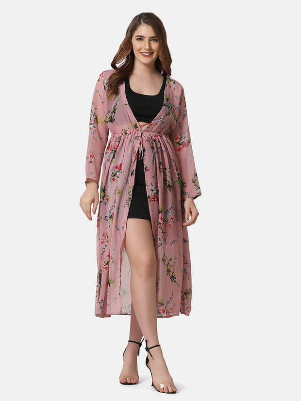 Georgette Floral Print Women Long Shrug-2858-2859