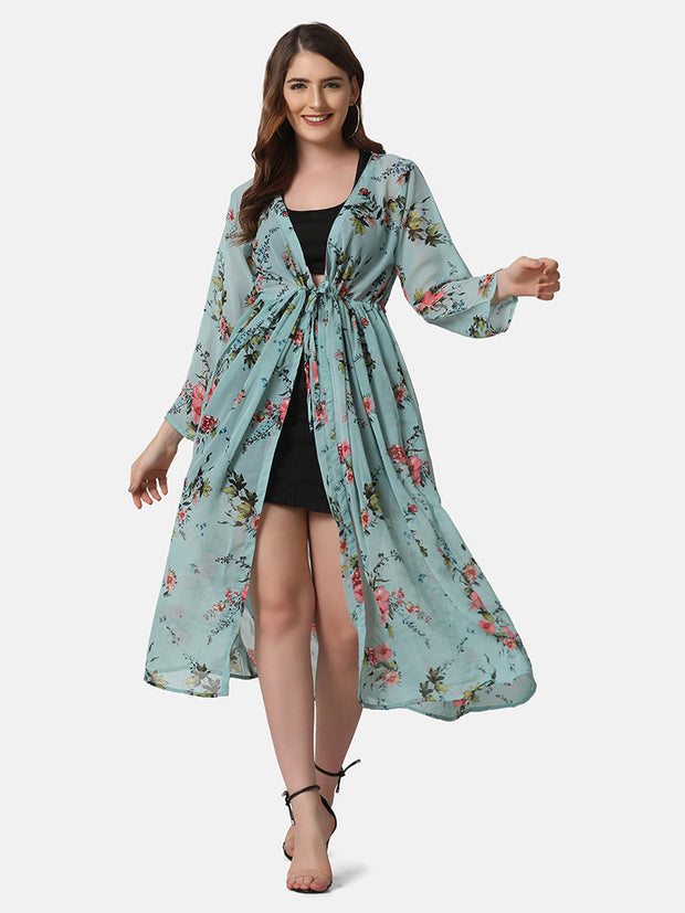 Georgette Floral Print Women Long Shrug-2857-2859