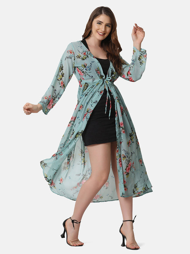 Georgette Floral Print Women Long Shrug-2858-2859