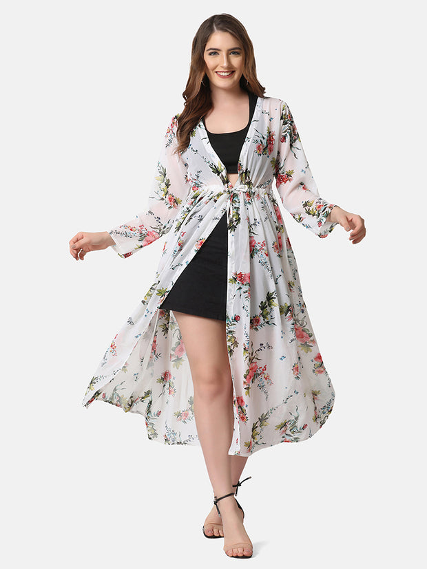 Georgette Floral Print Women Long Shrug-2856-2859