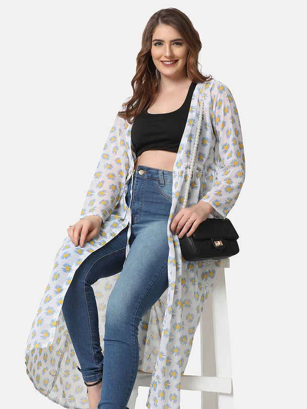 Georgette Gerbera Floral Print Women Long Shrug-2865-2868