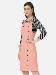 Twill Pinafore Dungaree Dress with Striped Top-2873-2874