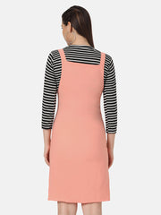 Twill Pinafore Dungaree Dress with Striped Top-2871-2874