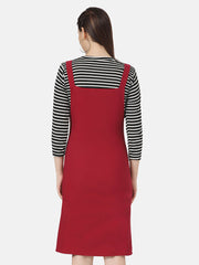 Twill Pinafore Dungaree Dress with Striped Top-2872-2874