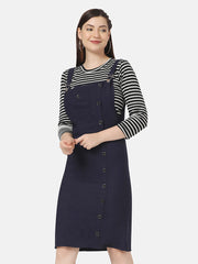 Twill Pinafore Dungaree Dress with Striped Top-2869-2874