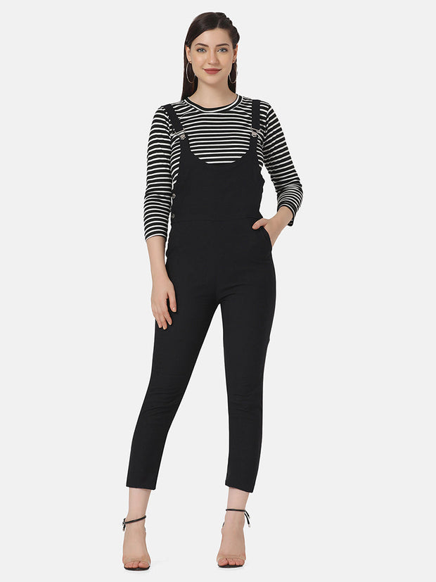 Toko Twill Women Dungaree Dress with Striped Top-2876-2880