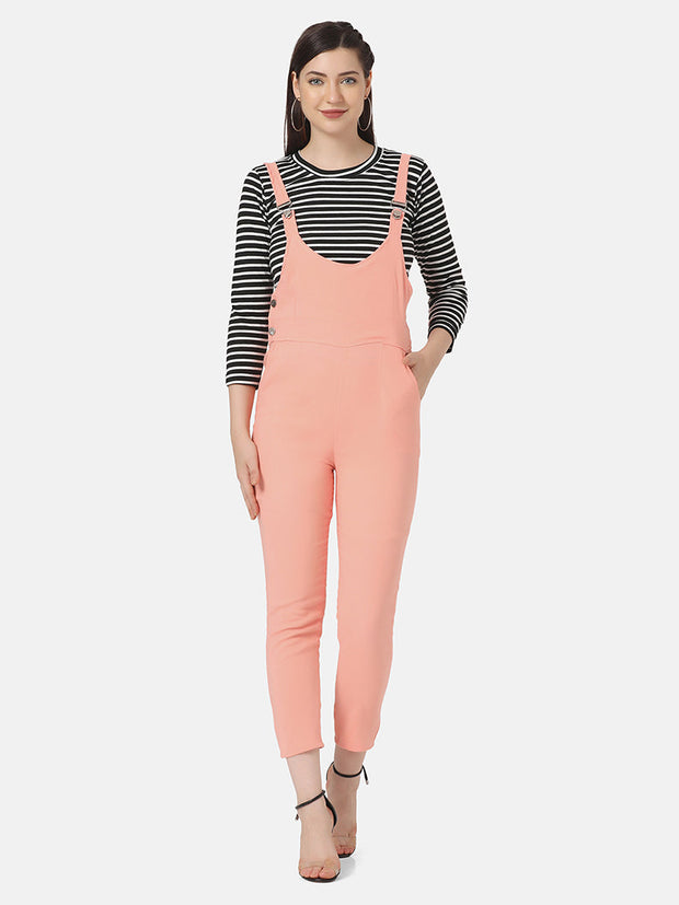 Toko Twill Women Dungaree Dress with Striped Top-2880-2880