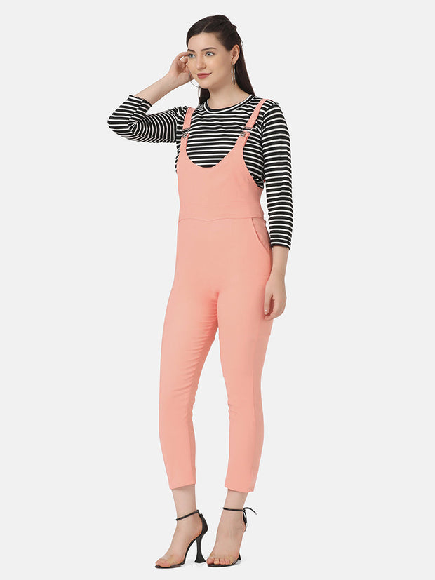 Toko Twill Women Dungaree Dress with Striped Top-2876-2880