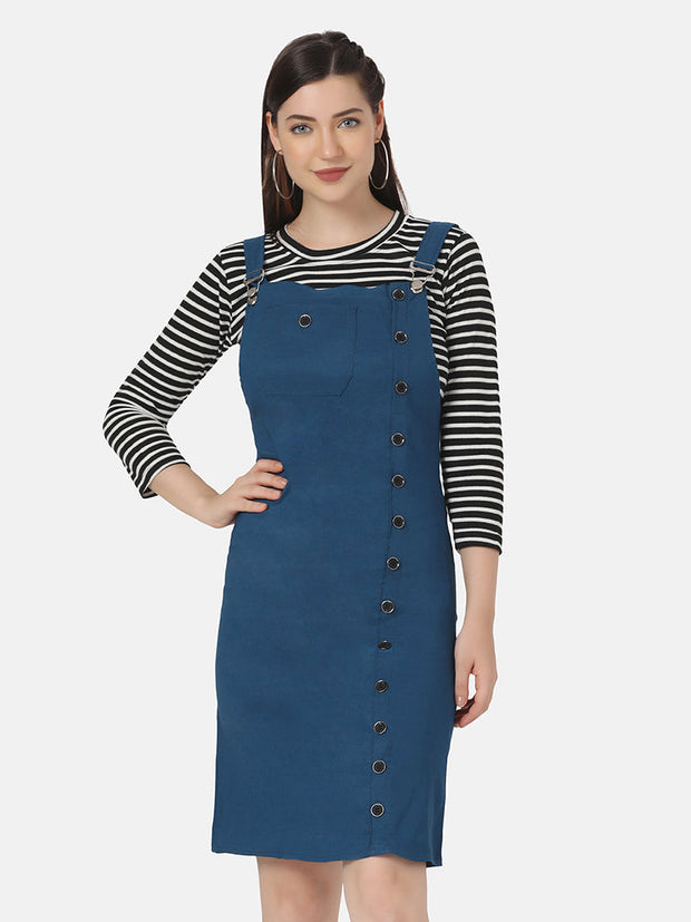 Twill Pinafore Dungaree Dress with Striped Top-2873-2874
