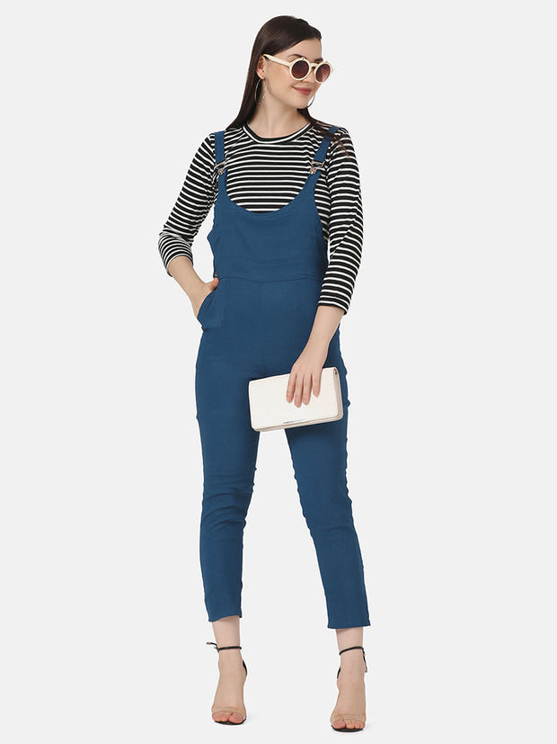 Toko Twill Women Dungaree Dress with Striped Top-2878-2880