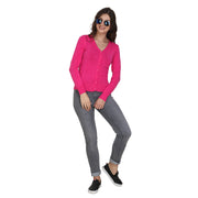 Pink Plain Full Sleeve Woolen Buttoned Cardigan-1720