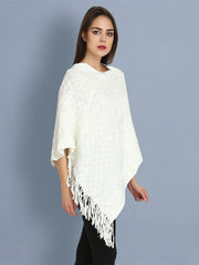 White Woollen Knit Poncho Top-2407