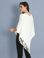 White Woollen Knit Poncho Top-2407