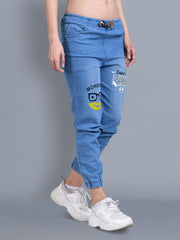 Light Blue Printed Skinny Fit Denim Jogger Jeans-2327