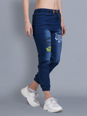 Dark Blue Printed Skinny Fit Denim Jogger Jeans-2329