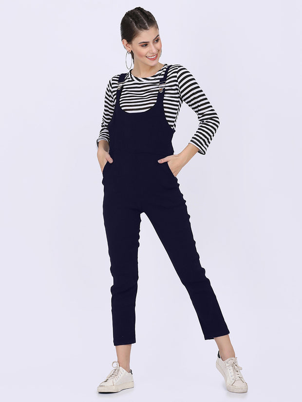 Navy Dungaree Pant with Striped Top-2586