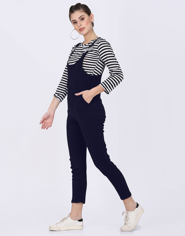 Navy Dungaree Pant with Striped Top-2586