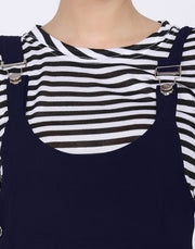 Navy Dungaree Pant with Striped Top-2586