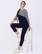 Navy Dungaree Pant with Striped Top-2586