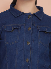 Dark Blue Solid Women Regular Denim Jacket-2611