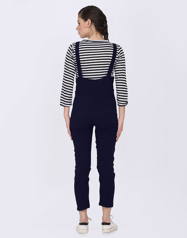 Navy Dungaree Pant with Striped Top-2586
