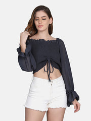 Georgette Smocked Women cropped top-2793-2819