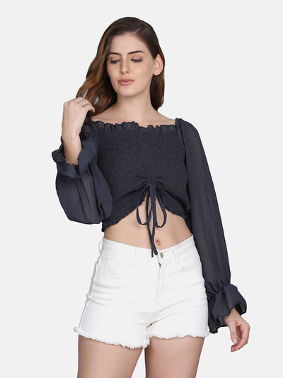 Georgette Smocked Women cropped top-2818-2819