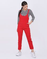 Red Dungaree Pant with Striped Top-2051