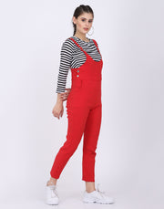 Red Dungaree Pant with Striped Top-2051