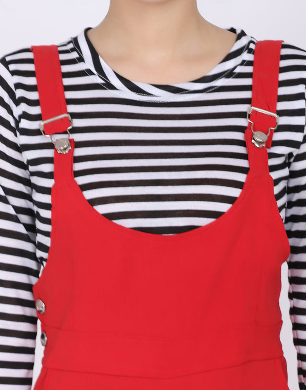 Red Dungaree Pant with Striped Top-2051